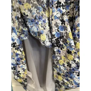 Lucky Brand Floral Elastic/Tie Waist Lined Maxi Dress Size XL V Neck Blue/Yellow thumbnail 5