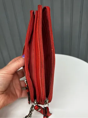 Coach Vintage Y2K Coral Red Leather Double Zip Wristlet Wallet Clutch Organizer thumbnail 9