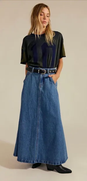 the We The Free Sidney Denim Circle Maxi Skirt by Free People, 26 thumbnail 1