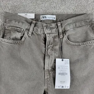 Zara The Straight Cropped Womens Jeans US 4 / EU 36 Khaki Med Wash Mid Rise New thumbnail 4