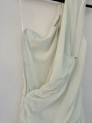 Abercrombie & Fitch One-Shoulder Chiffon Mini Dress Light Mint Green M Tall NWT thumbnail 13