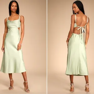LULU's Prom Wedding Bridesmaid Sexy Satin Asymmetrical Elegant Midi Dress thumbnail 2