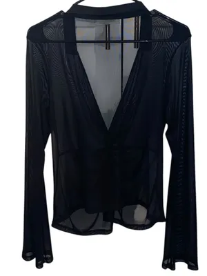 Skönhet Sheer Mesh Flare sleeve Cuff Low-Cut Cover Up Top whimsigoth y2k 90s thumbnail 2