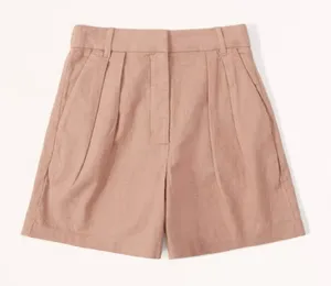Abercrombie and Fitch Khaki Linen Tailored Trouser pleated Business Shorts thumbnail 1