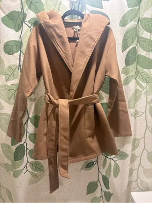 Hem & Thread Hooded Belted Robe Jacket - Tan thumbnail 1