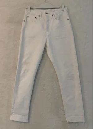 Levis‎ 501 Skinny White High Rise Button Fly Raw Hem Jeans W28 L27 thumbnail 1