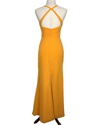 STACEES Open Back Marigold Bridesmaid Formal Evening Wedding Gown Size 0 thumbnail 4