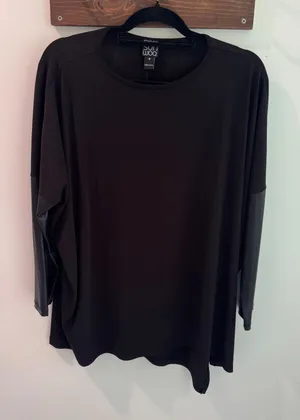 Clara Sunwoo Black Faux Leather Sleeve Tunic Top Medium Mixed Media Jersey‎ thumbnail 1