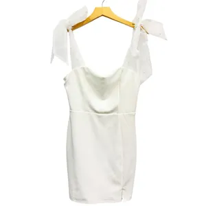 Lulus Beaming Perfection White Pearl Organza Tie-Strap Mini Dress size M thumbnail 3