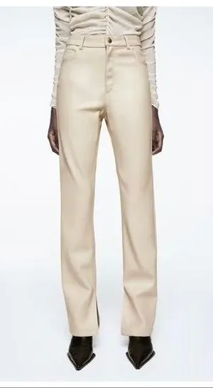 Zara Faux Leather Pants Cream thumbnail 3
