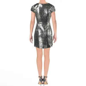 Aqua Silver Sequin Wrap Dress Sz Small thumbnail 2