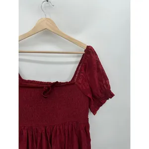 Altar'd State Mini Dress Sz XL Red Floral Velvet Burnout Smocked Sexy Feminine thumbnail 4