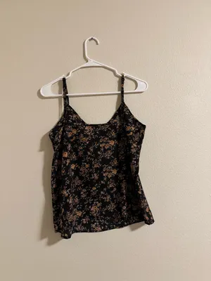 Floral Black Spaghetti Strap Camisole Size M thumbnail 3