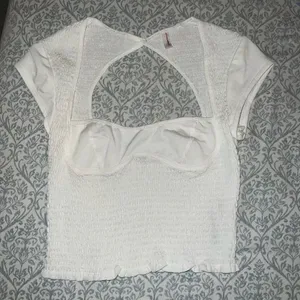 NWOT Free People Smocked Sweetheart Open Back Cap Sleeves Crop Top white ribbed thumbnail 6