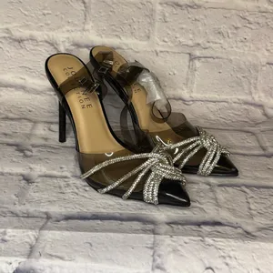 Journee Collection Black and Silver Strappy Heels thumbnail 2