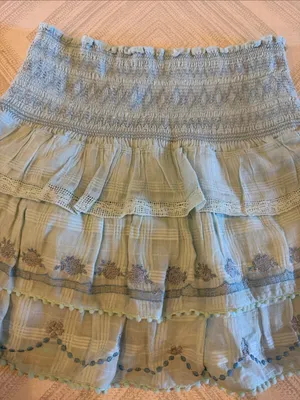 LoveShackFancy Women’s Light Blue Tiered Ruffle Mini Skirt | Size Small thumbnail 6