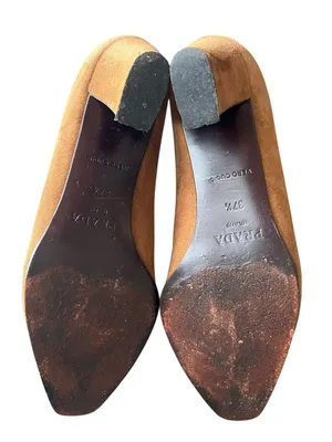 Prada Women’s Vintage Y2K Brown Suede Block Closed Toe Heels Size 37 1/2 thumbnail 9