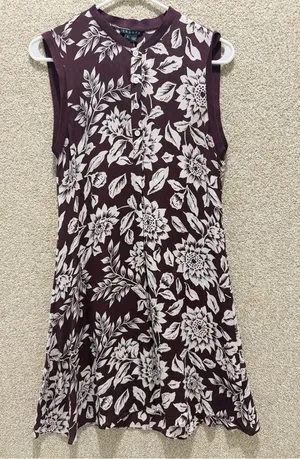 Flawed Theory 100% silk floral dress‎ lightweight dress v neck button sleeveless thumbnail 1