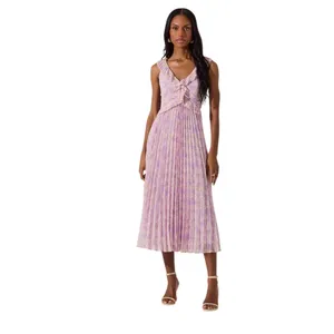 ASTR THE LABEL Floral Ruffle Pleated Midi Dress Lilac Size Small New thumbnail 3