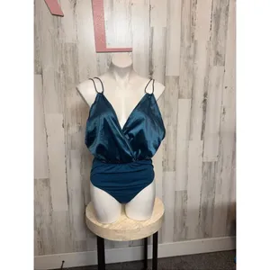 Curve teal satin bodysuit (size 0XL) thumbnail 2