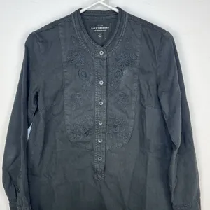 Lucky Brand Popover Dress Black Embroidered Denim Pullover Long Sleeve Y2K XS thumbnail 2
