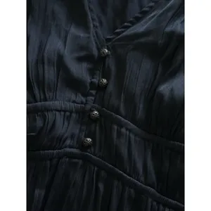By Anthropologie Tiered Ruffled Mini Dress‎ Small Black Satin Long Sleeve thumbnail 4