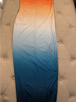 SHEIN brand Strapless Ombre Bodycon Maxi Dress - Orange to Navy thumbnail 2