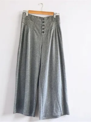 Anthropologie Maeve houndstooth plaid pleated wide-leg crop pants thumbnail 2