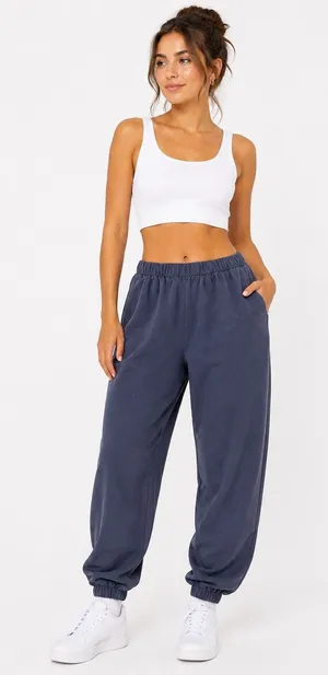 J Galt Blue Fleece Lined Jogger Sweatpants Womens Medium Cozy Lounge Casual thumbnail 1