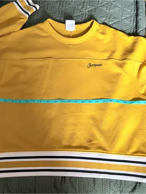 Champion Script Logo Mustard Yellow Striped Trim Crewneck Sweatshirt XXL thumbnail 4