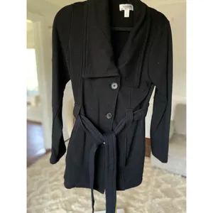Motherhood‎ Maternity Black Pea Coat Wrap Button Belt Stretchy Buttery Soft Warm thumbnail 2
