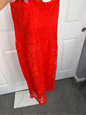 ASTR the Label Red Floral Lace Strapless Midi Dress Size L Cocktail Party thumbnail 9
