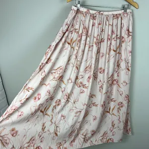T Tahari Maxi Skirt Womens Large Cream‎ Pink Floral A-Line Stretch Lightweight L thumbnail 5