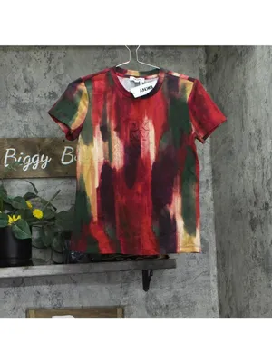NWT DKNY Abstract-Print T-Shirt Logo P5EHXWNA June Brush Stroke Red Multi XS thumbnail 6