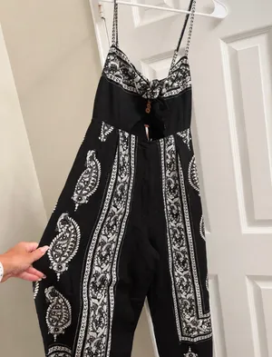 Free People Feel The Sun Jumpsuit NWT Black Paisley Wide Leg Size 2 thumbnail 6