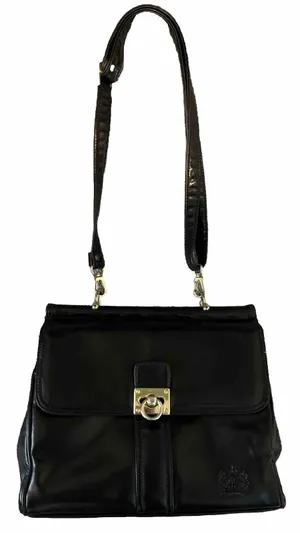 HATO HASI Black Leather Crossbody Bag 3 Compartment Gold Hardware Medium Purse thumbnail 1