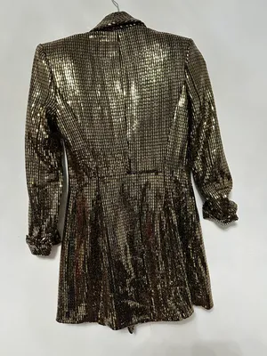metallic gold blazer sequin wrap tuxedo dress thumbnail 3
