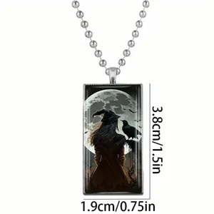 1pc Witch & Crow Pattern Rectangular Pendant Necklace Exquisite Silver Plated‎ thumbnail 5