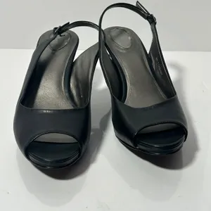 Trotters Omega Black Leather Slingback Peep Toe‎ Kitten Heels Pumps 9N thumbnail 3
