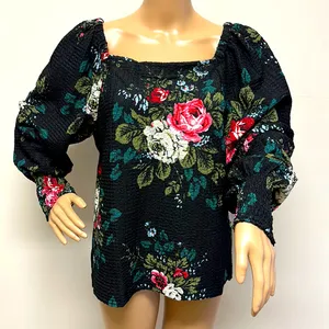 NWT Loft Long Puffed Sleeve Puckered Floral Top thumbnail 1