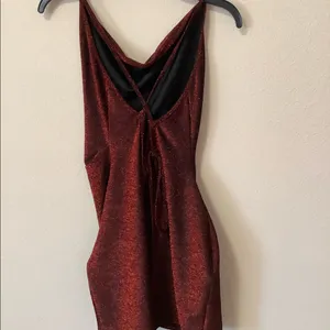 DRESS—NEW Metallic Copper Red Maroon Color Tie Back Long Dress Gorgeous thumbnail 2