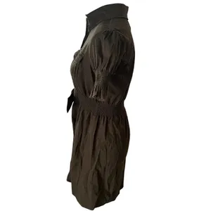 Rampage Women Olive Brown Utility Button Front Mini Dress Belted Puff‎ Sleeve L thumbnail 5