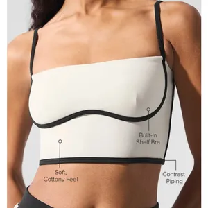 Alo Airbrush Streamlined Bra Tank Top Ivory White Black Medium thumbnail 2