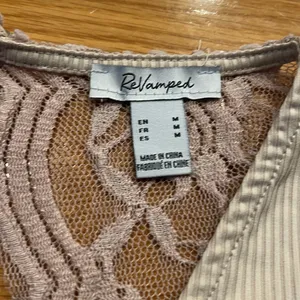Revamped tan lace one piece body suit size medium. thumbnail 2