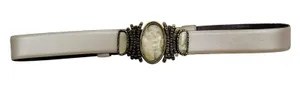 Vintage Chicos White Pearly Stone Buckle Champagne White Leather Belt Retro thumbnail 1