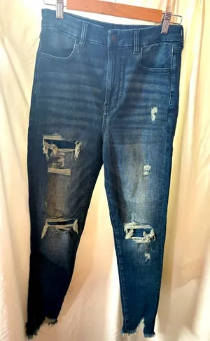 American Eagle Jeans Next Level Stretch High Rise Distressed Dark Wash Denim 8Rg thumbnail 1