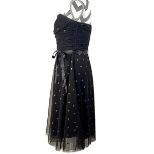 BCBGMaxAzria Dark Brown Gold Swiss Dot Strapless Party Dress - Size M thumbnail 5