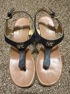 Michael Michael Kors Thong Wedge Espadrille Sandals MK Logo Black Espadrilles 7M thumbnail 2