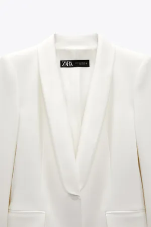 ZARA blazer white waisted tailored tuxado suit jacket thumbnail 4