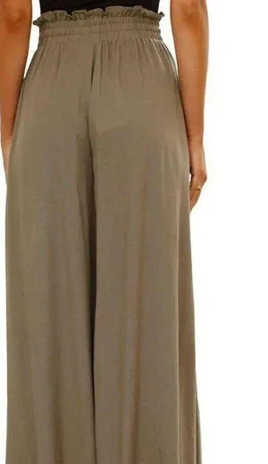 High Waist Wide Leg Palazzo Culottes Loose Pants Womens Small Olive Green Tan thumbnail 6